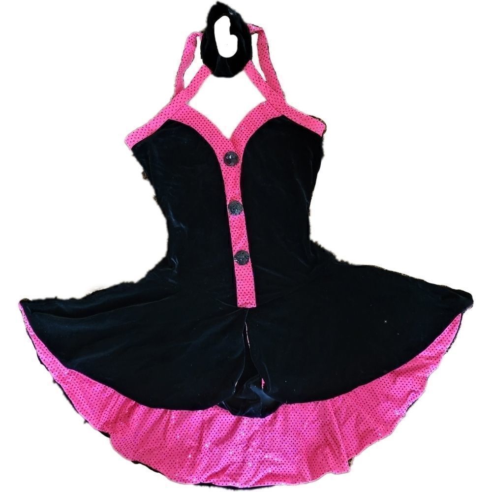 Dancewear girls mini halter top black pink velvet sequin dress MA Designs for Da